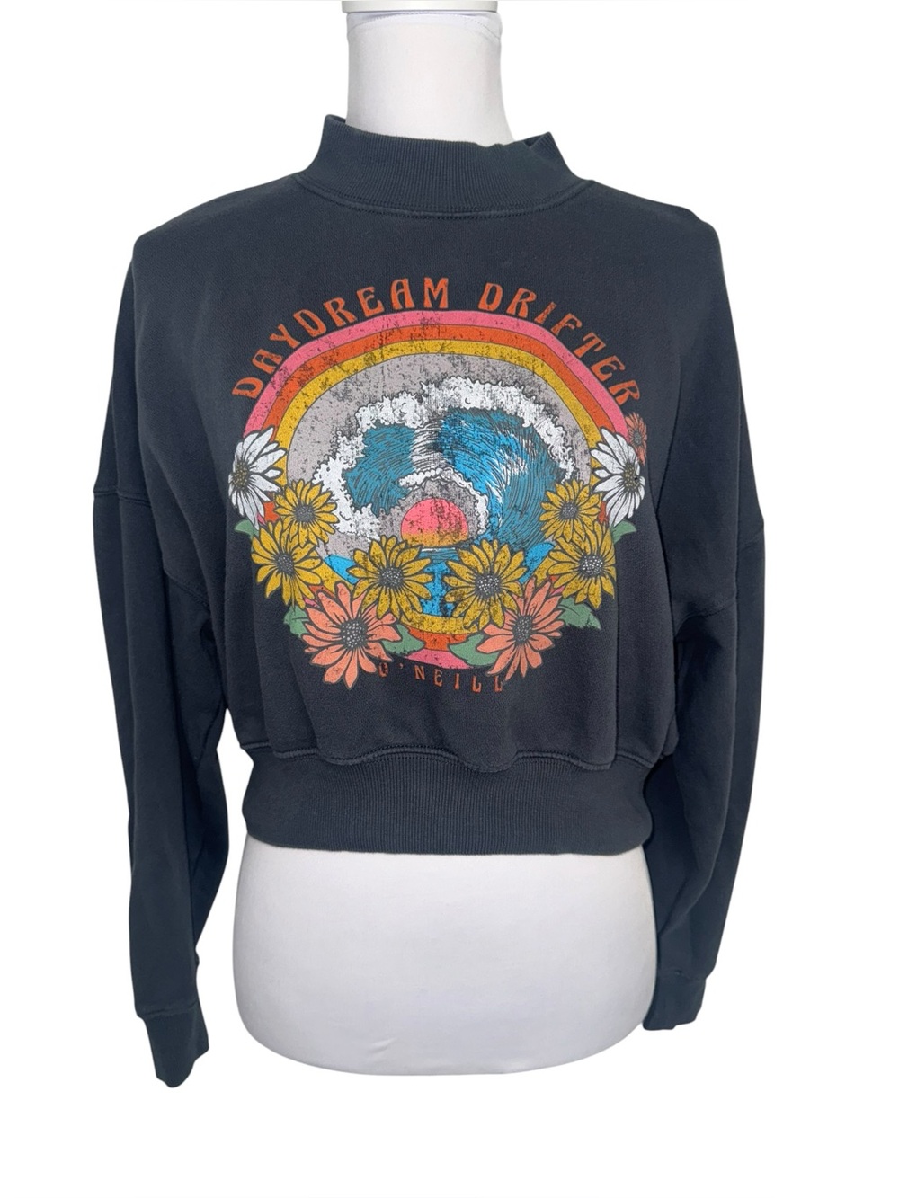O’Neill Women’s XS Daydream Drifter Graphic Cropped Sweatshirt Mock Neck Floral